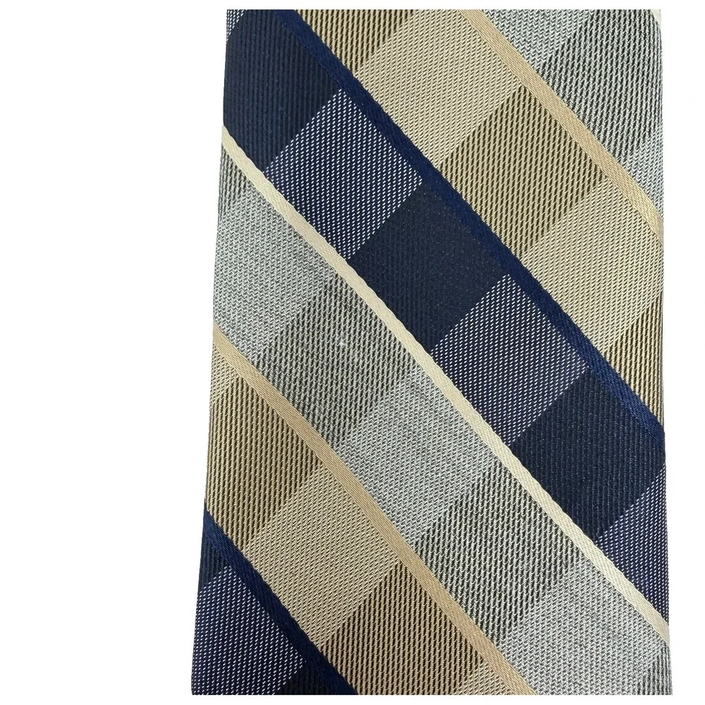 Michael Kors Plaid Check Necktie Blue Gray‎ Beige Polyester 59x3